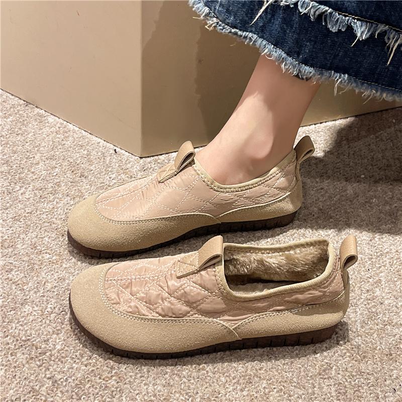 Fashion Women's Fashion Flat Shoes Winter New Round Head Deep Stitching Soft Sole Anti-slip Wear-resistant Cotton Shoes