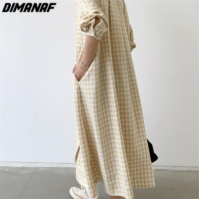 DIMANAF vestido de talla grande para mujer 2023 nuevo estilo de verano estampado a cuadros Maxi de gran tamaño cuello redondo básico suelto vestidos largos