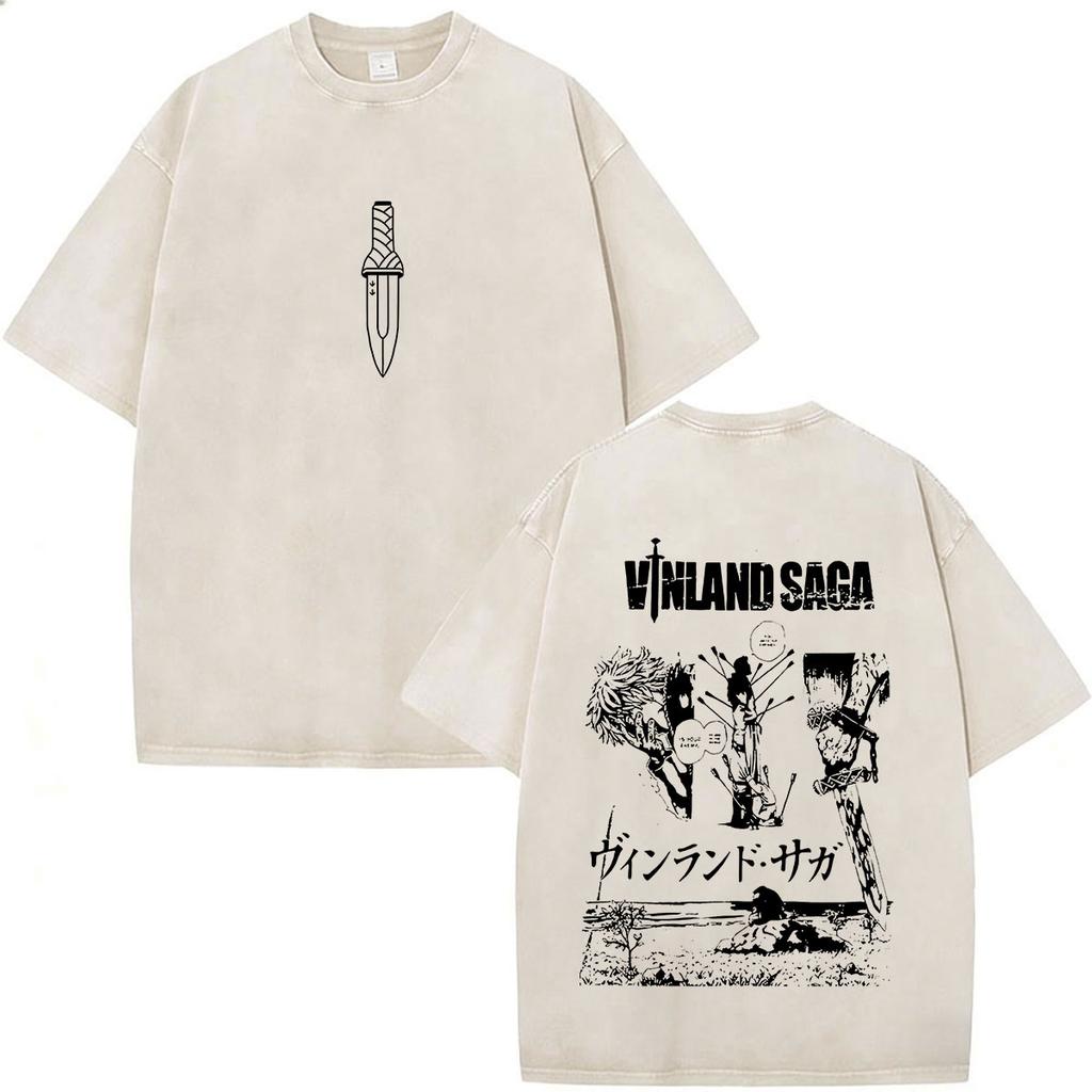 Anime Vinland Saga Thorfinn I Have No Enemies Vintage Washed T Shirt Mens Women Manga Casual Oversized Tshirts Male Streetwear
