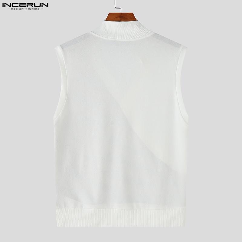 INCERUN Summer Men V Neck Sleeveless Stitching Striped Print Casual Tank Tops 