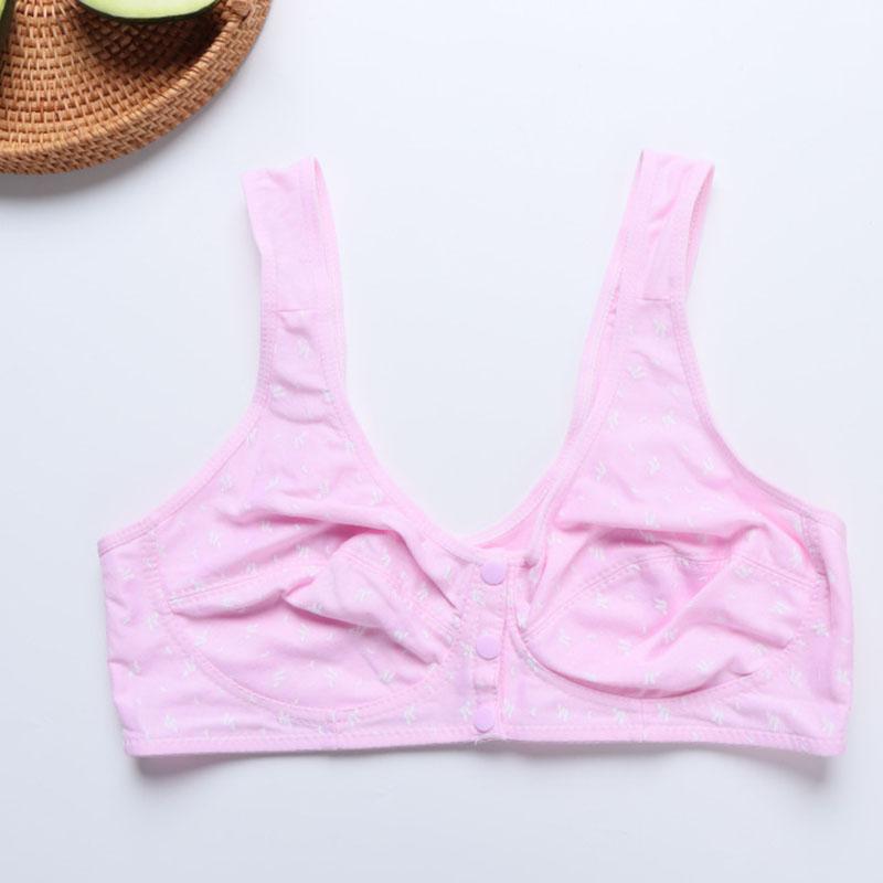Printed Underwire Cotton Underwear Without Steel Ring Front Opening Buckle Lightweight Breathable Mom's Wide Shoulder Strap Vest Simple Casual