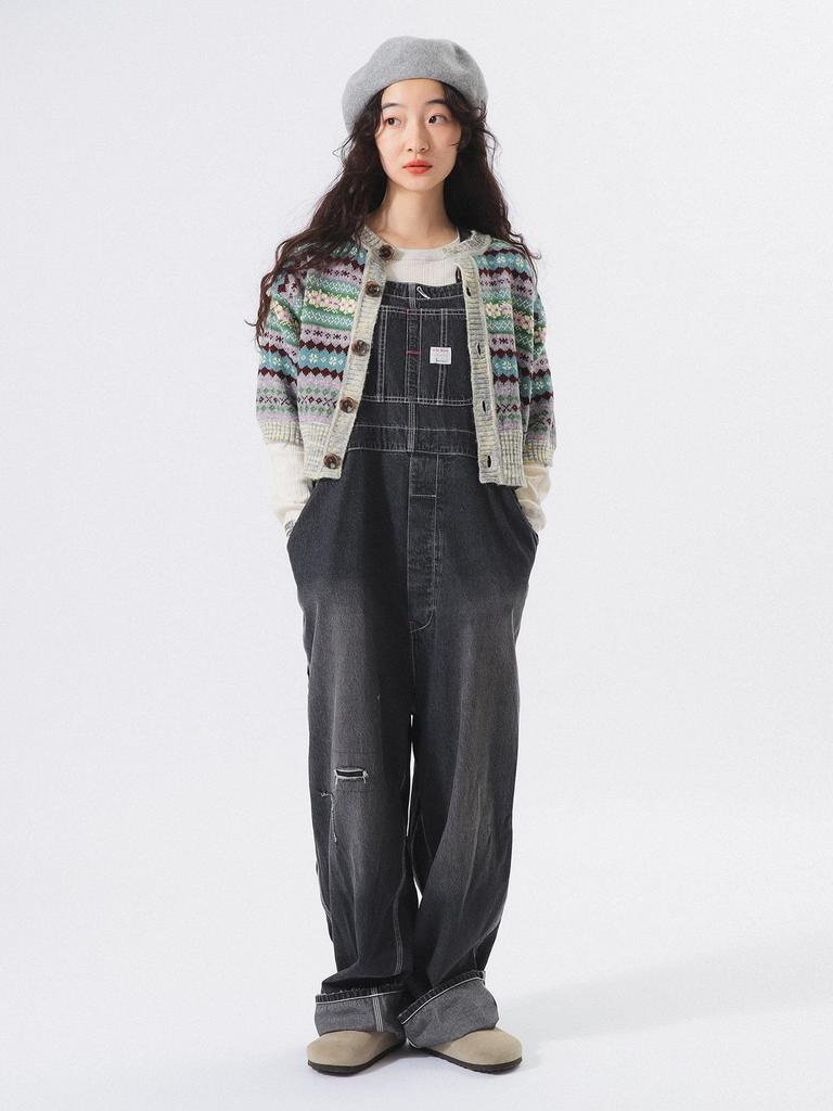 Beams Boy Women's Fair Isle Knit Vest, 5/8 Sleeve Cardigan, Gray, One Size