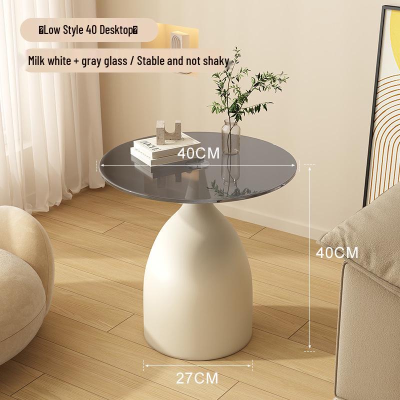 Modern Minimalist Round Side Table - Small Coffee/Sofa Table with Wrought Iron Storage Cabinet