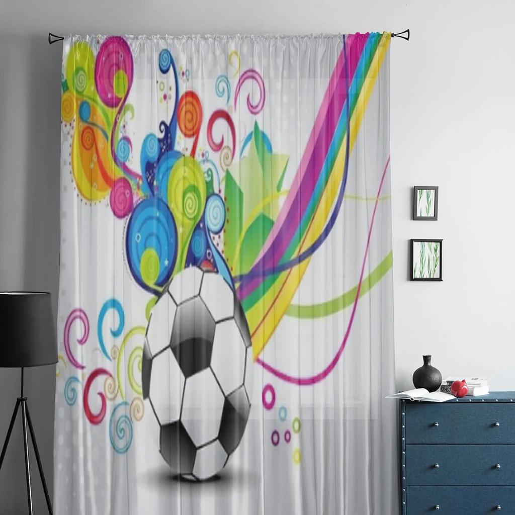 Abstract Wave With Football Sheer Curtains For Bedroom Living Room Tulle Curtains For Kitchen Window Voile Curtains