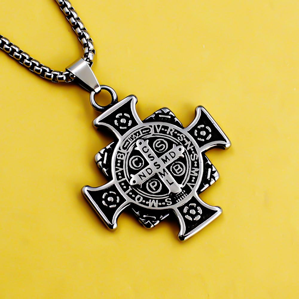 Antique Titanium Steel Viking Cross Necklace For Men Fade Resistant Pendant Jewelry