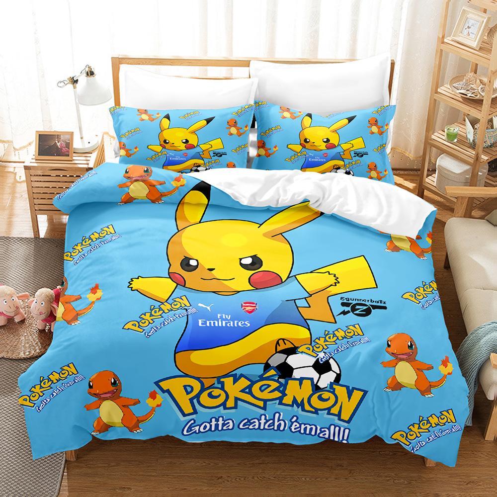 Pikachu Series Three-Piece Cartoon Kit 3D Digital Printing Quilt Cover Bedding