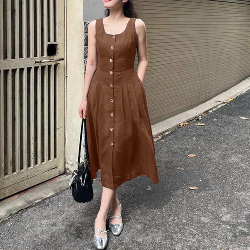 

ZANZEA Женское летнее повседневное платье с U-образным вырезом, свободное, без рукавов 4XL