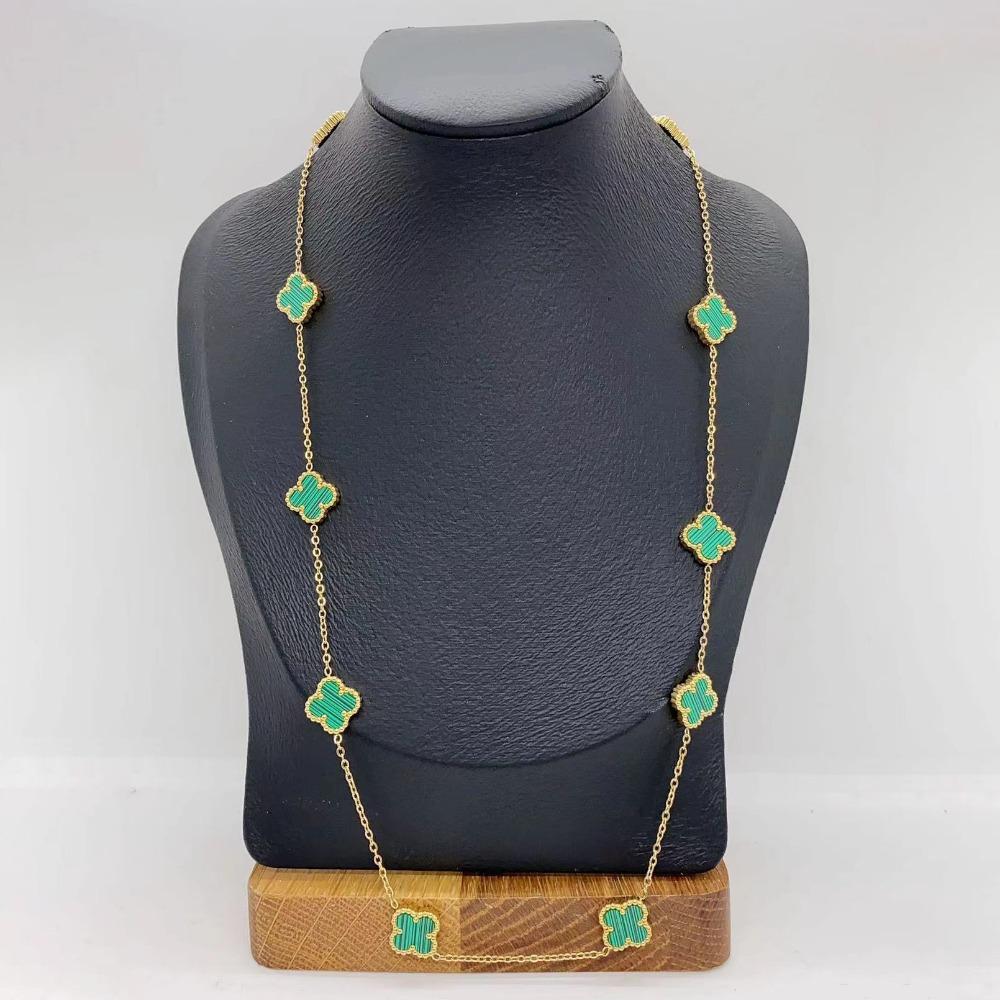 15mm Titanium Steel Four-leaf Flower 10-piece Sweater Chain 60cm Double-sided Lucky Four-leaf Clover Long Necklace