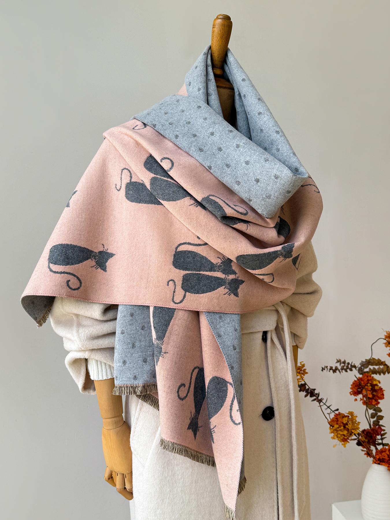 Women S Autumn Winter Warm Faux Cashmere Scarf Jacquard Shawl Wrap Cozy Blanket Neck Protection