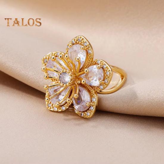 Women Ring Shiny Cubic Zirconia Flower Shape Finger Ring Adjustable Design Ring Exquisite Workmanship Jewelry Piece