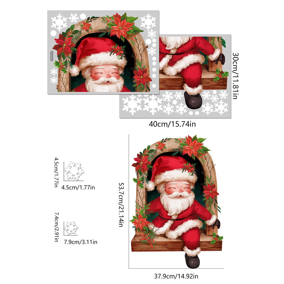 

Cartoon Santa Claus Snowflake Decoration Wall Sticker Santa Claus Window Flipping Self-adhesive Wall Sticker Home Decor Sticker
