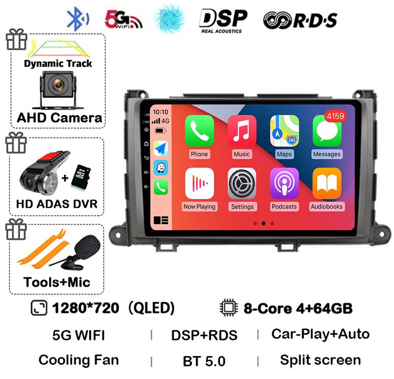 Android 14 Carplay Car Radio Player for Toyota Sienna 2009 2010 2011 2012 2013 2014 2Din Multimedia Autoradio Navigation GPS DSP
