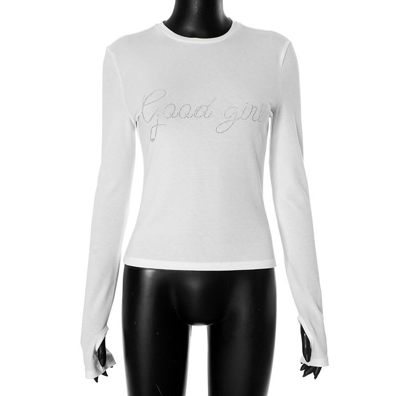 

Y24TP631 Женский осенне-зимний спортивный комплект с круглым вырезом и топом с длинным рукавом без пальцев, украшенный стразами в виде букв Small