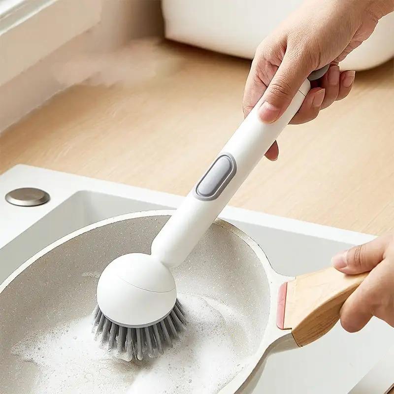 Kitchen Cleaning Brush No Separate Dispenser Needed Heavy-Duty Rotating Brush with Built-In Soap Dispenser