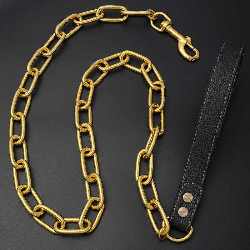Chain Dog Leash Chew Proof, Metal Slip Chain Dog Leash with PU Handle, Heavy Duty Leashes for Medium Large Dogs Training Walking