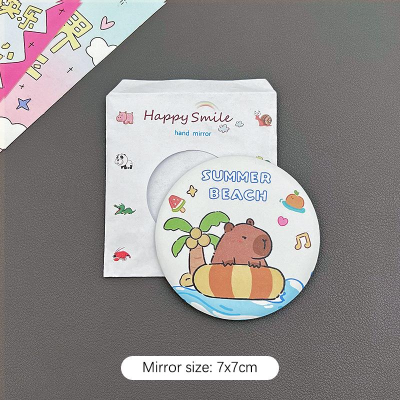 Oglindă portabilă, drăguță, rotundă, mică, oglindă de machiaj cu capibara din desene animate, buzunar simplu, oglindă de machiaj compactă pe o singură față, cadouri mici