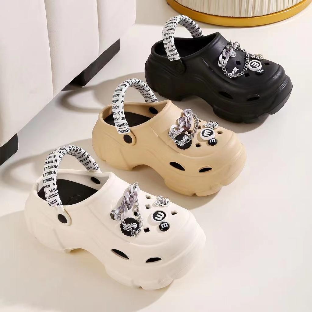 Thick-soled hole shoes for women to wear in summer, Korean version of fashion to increase the height of seaside beach shoes, bag head two wear cool sl