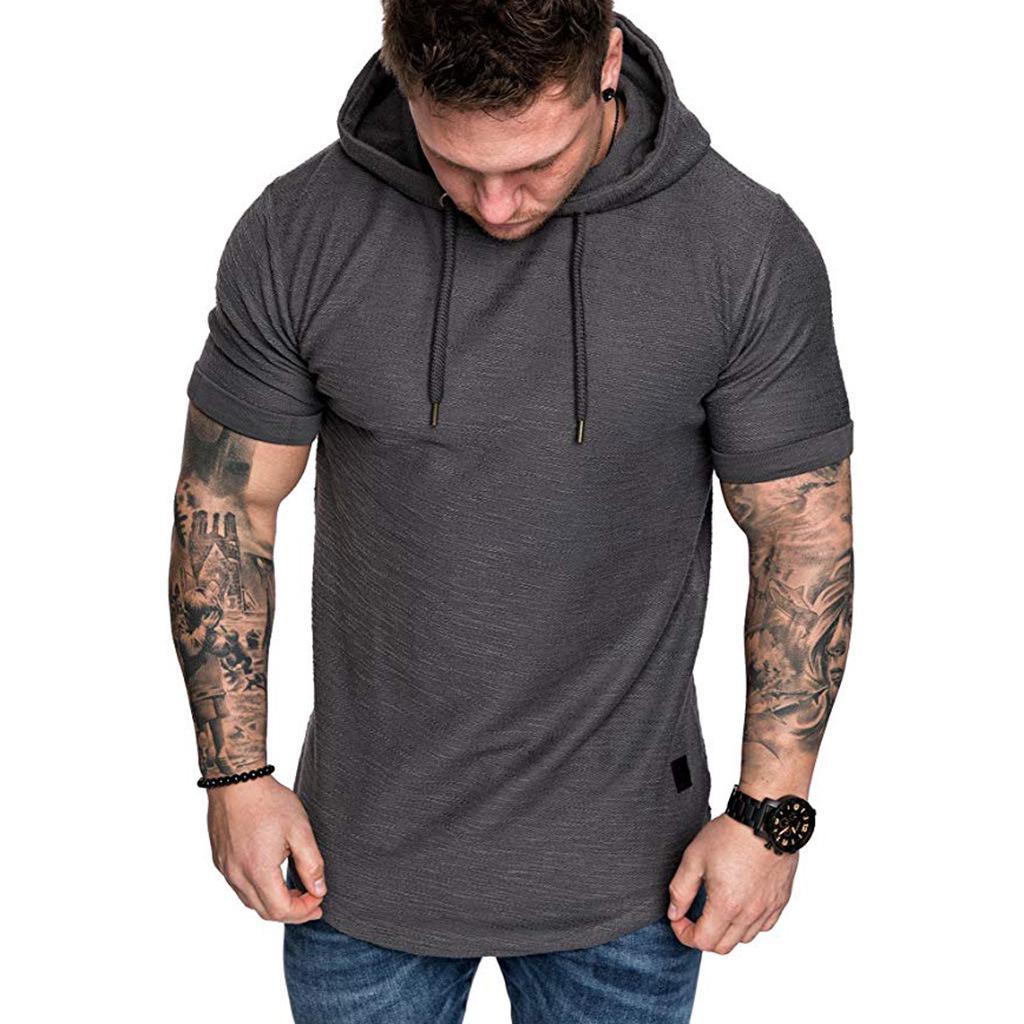Spring and Summer Men's Casual Sports Short-sleeved T-shirts Men's Casual Solid Color Hooded T-shirts