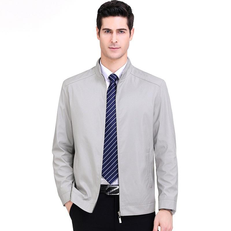 Middle-aged Men's Thin Jacket Spring and Autumn New Stand-up Collar Mulberry Silk Men's Tops Business Casual Dad Jacket