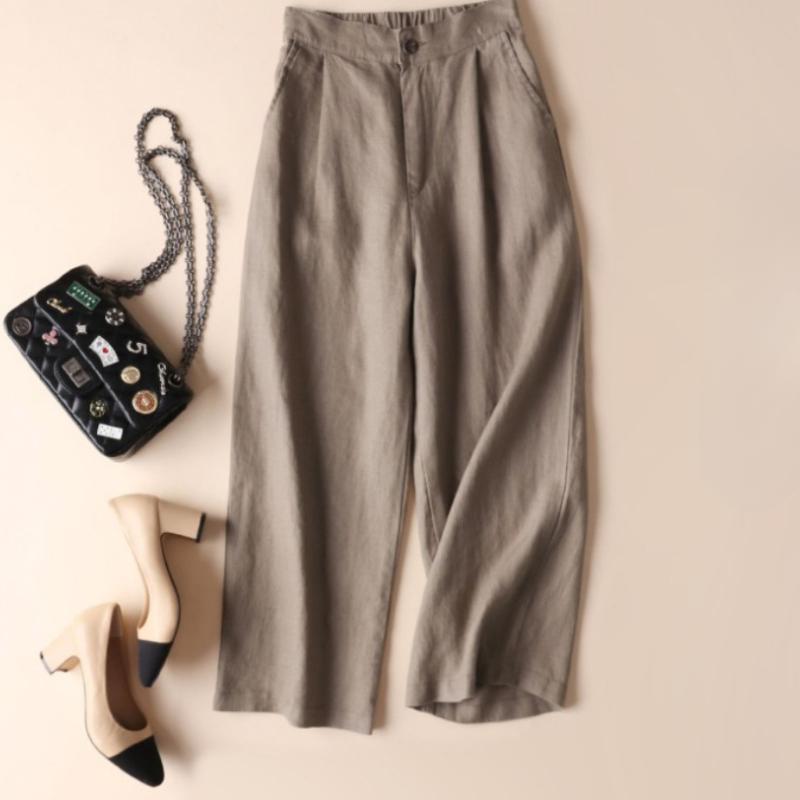 Women's Wide-leg Pants Linen Thin Casual Pants Professional Women's Pants Loose Nine-point Pants