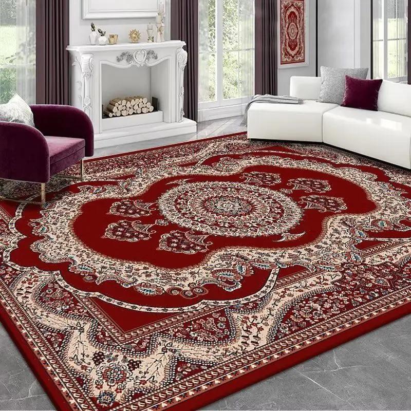 Persian Style Red Carpet for Living Room Washable Luxury American Hairless Table Area Rug for Bedroom Home Anti-slip Floor Mat