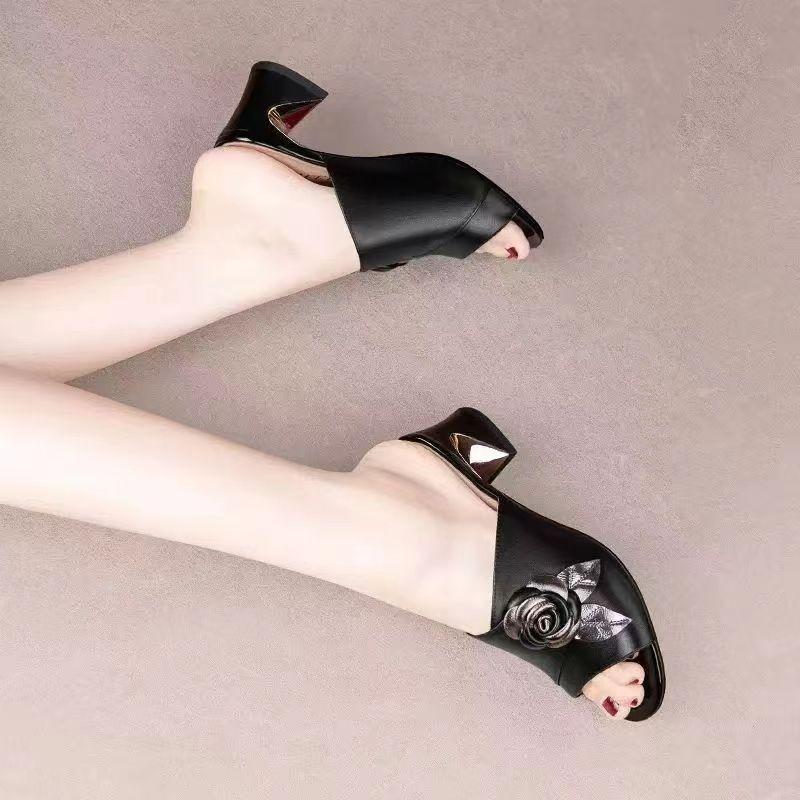  zapatos de mujer women classic beige floral peep toe high heel shoes lady casual elegant black leather pumps ab756