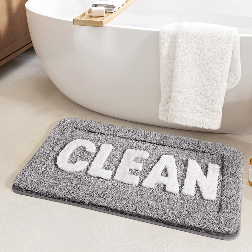 Simple Letter Bath Mats Strong Absorbent Bathroom Rug High Weight Flocking Bathroom Non-slip Foot Mat Washroom Floor Mat