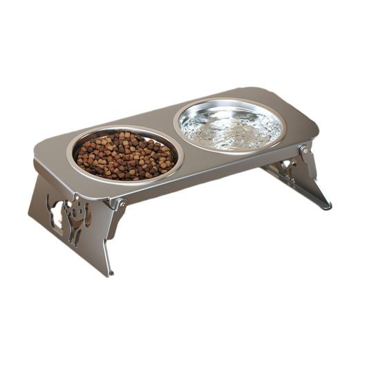 Elevated Dog Feeder Stainless Steel Pet Bowls with Foldable Stand No Spill Raised Pet Feeding Station for Healthy Eating Drinking Posture