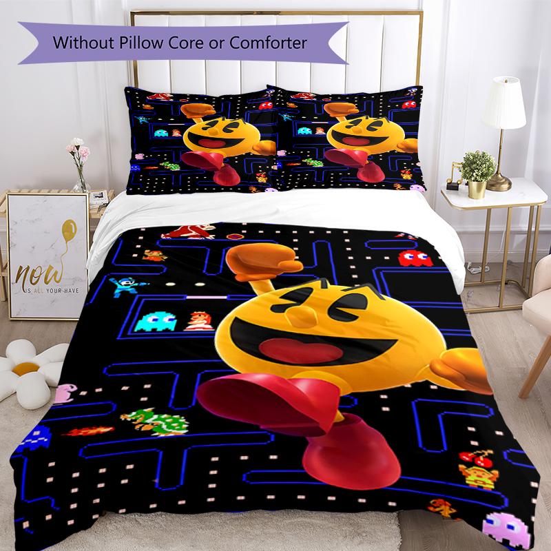 3pcs Pac Man Bedding Set Duvet Cover Closure Includes 1 Duvet Cover & 2 Pillowcases, Soft and Comfortable for All Seasons.