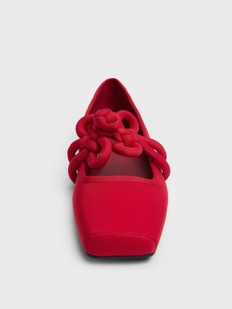 Leather Satin Flat Bottom Shallow Mouth Square Head Single Shoes Women's Spring 2025 Chinese Knot Red Mary Jane Ballet Shoes