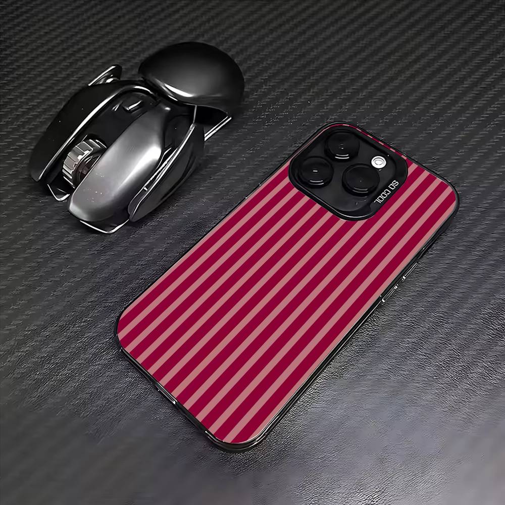 Burgundy White Stripe pattern Phone Case For iPhone 17,16,15,14,13,12,11 Plus,Pro Max,Colored Silver Phone Case iPhone12PRO