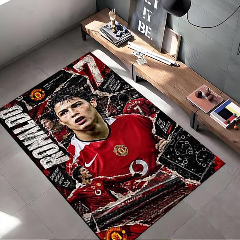 Sports Area Rug, Cristiano Ronaldo Manchester United 7 Retro Poster, Fan Cave Decor, Non-Slip Mat