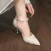 Fashion Women's Summer New Pointed Toe Shallow Mouth Cloth Design Sense Niche Hollow Stiletto High Heels One-buckle Single Shoes