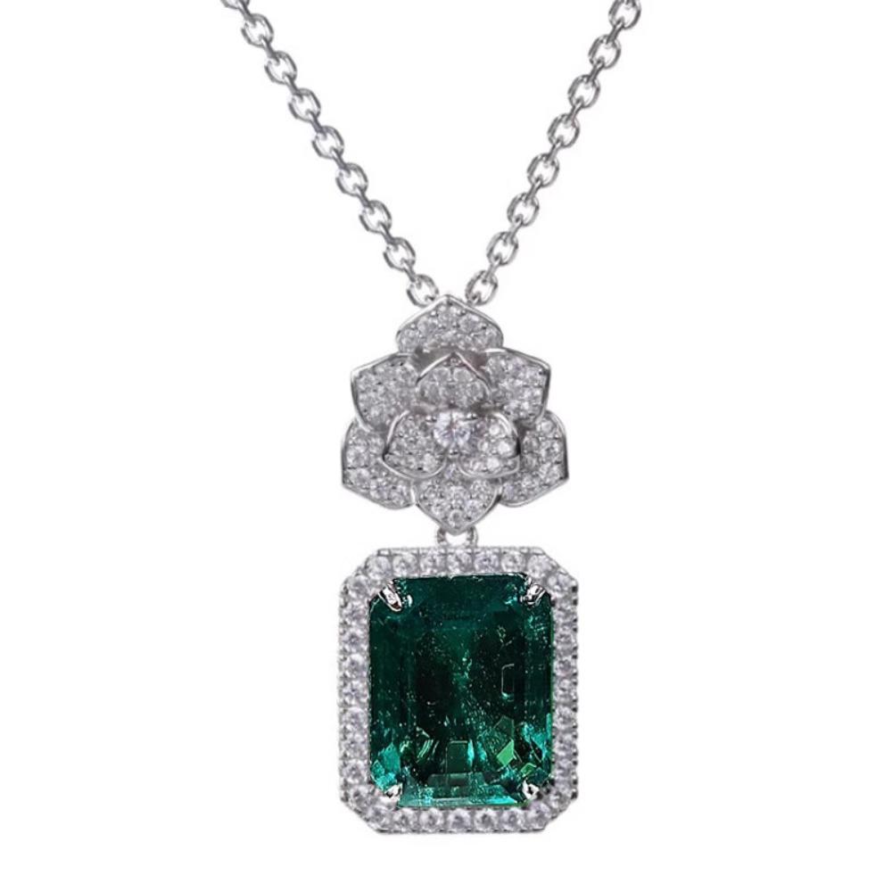 Women Jewelry Set Emerald Camellia Full Diamond Earrings Pendant Necklace Rose Ring Luxury Gift