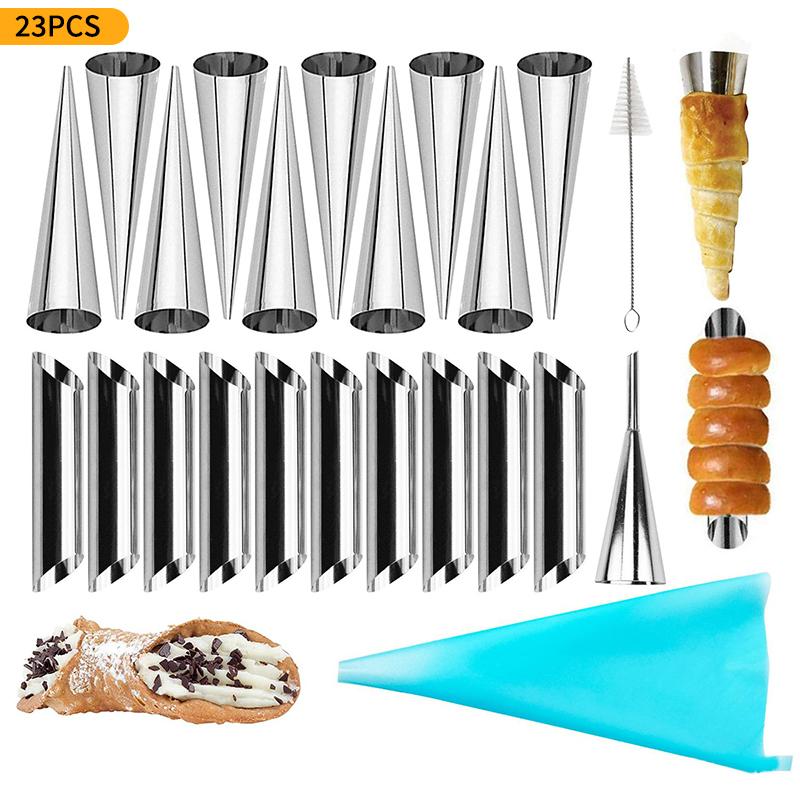 1 Zestaw Stal Nierdzewna Formy do Cannoli Rurki Forma do Roladek Kremowych Kształtukośny Samostojący Stożek Zamontowany Kwiat Ustnik Szczoteczka do Czyszczenia Ust