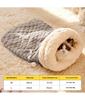 Enclosed Cat Bed with Tunnel Entrance - Self Warming Plush Rabbit Fur Sleeping Bag for Winter, Secure Hideout for Pets