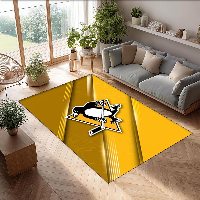 Pittsburgh Penguins Crystal Velvet Carpet Soft Anti?Slip Floor Mat Comfortable Home Living Room Bedroom Decor Rug