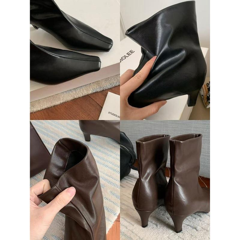 Cowhide Version~ Grape Ma Height.cm Short Boots Square Head Thin Heel Thin Boots Women's Short Ankle Boots