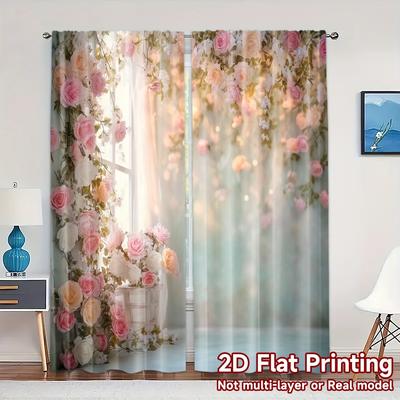 2pcs   2D FLAT PRINTING Curtains (Without Rod) Rose Serenity Popular Window Curtain Versatile Polyester Fabric Curtains