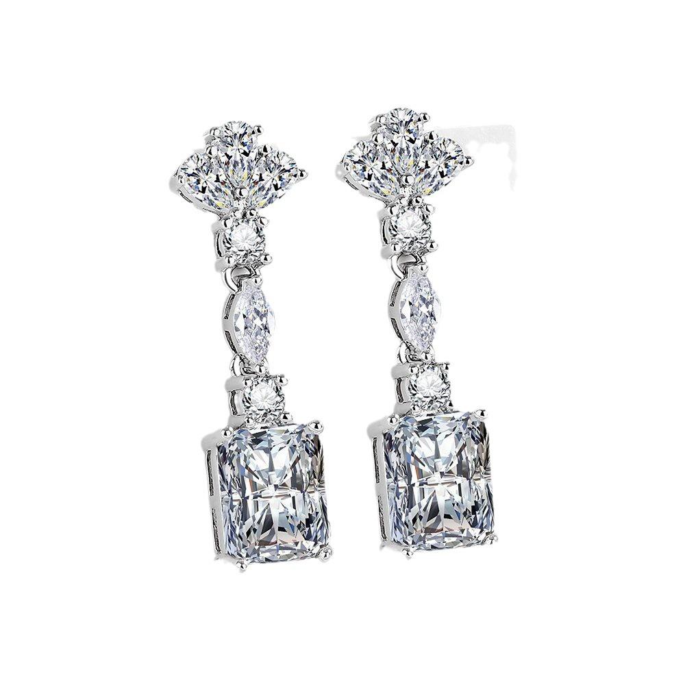 Heavy Industry Luxury Noble Square Tassel Earrings Feminine Style New Earrings Exaggerated Zircon Stage Earrings