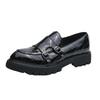 22 New Large Size Double Pin Buckle Patent Leather Glossy Thick Heel Thick Sole Heightening Hairstylist Casual Leather Shoes