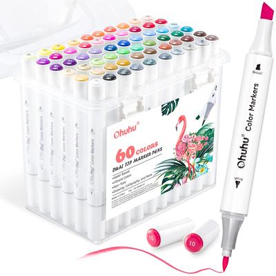 Ohuhu Art Marker 60 Pens In 59 Brush Watercolor Perfect for Picture Coloring and with Storage Case Water-Based Pens, Colors, Tip, Pen, Water-Based