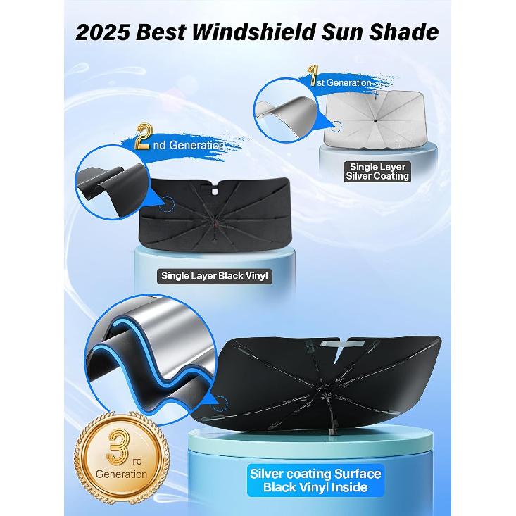 Car Windshield Sun Shade Umbrella - [Silver Heat Shield & UV Reflective] Protector For Cars, Universal Fit Medium (56"X31") | 25°F Cooler, Friendly
