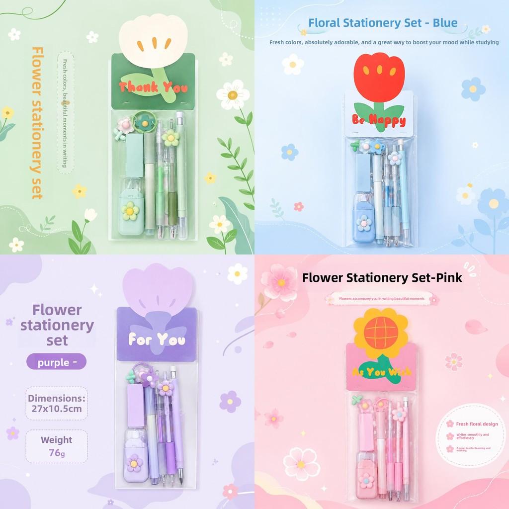 Floral Stationery Set With Multi Color Pens For Students And Gift Giving