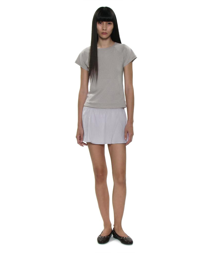 PARTIMENTO WOMEN Pwc Cotton Lace Trim Gored Mini Skirt_Light Grey