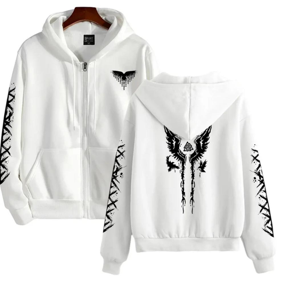 Starověká vikingská mikina s potiskem havrana Podzim Zima Ležérní Sportovní top 2025 Horký prodej Pánská mikina Vysoce kvalitní Mikina s kapucí na zip