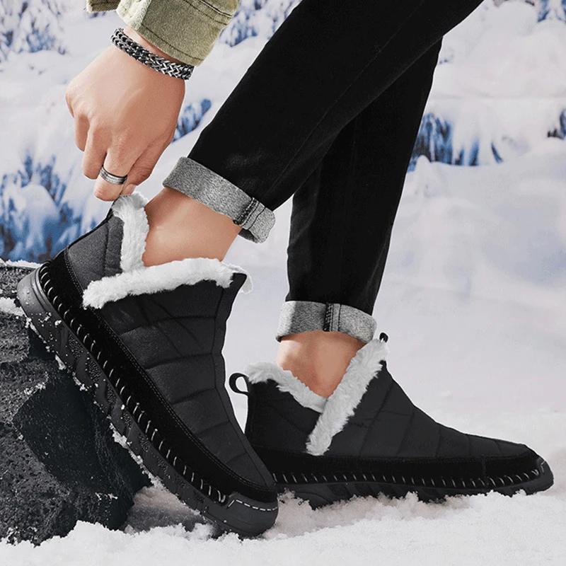Winter Snow Boots Men New Slip-on Men's Casual Warm Shoes With Fur Comfortable Driving Footwear Shoes Waterproof Boots Moccasins