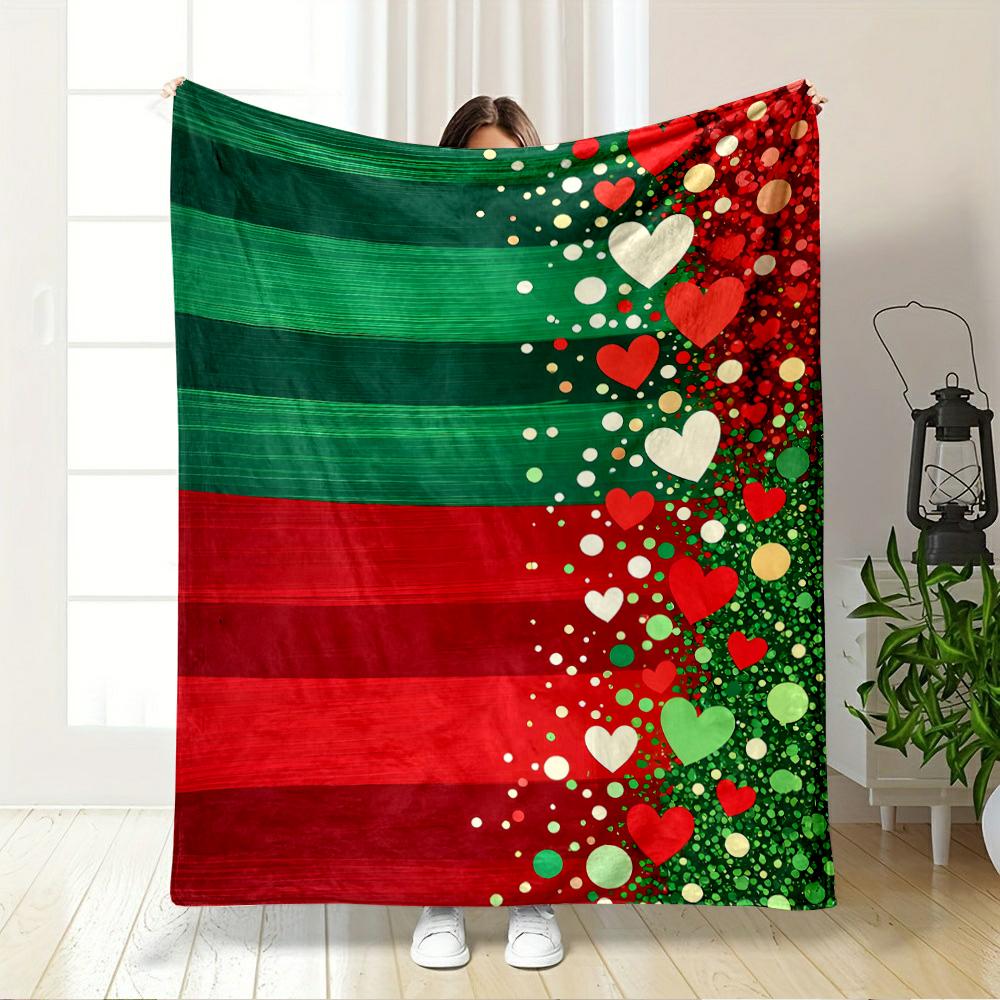 Christmas Hearts and Festive Colors Blanket Flannel Blanket for Bedroom, Living Room, Sofa, and Nap Sofas.