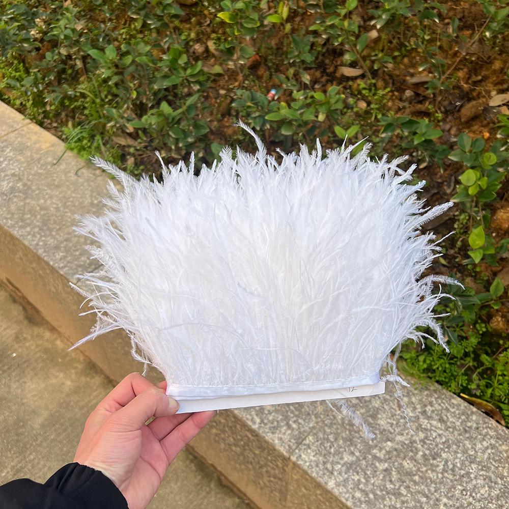 Feather1Meter Natural Ostrich Feathers Trim Fringe 8-10cm Fluffy Real Ostrich Feather Ribbon for Wedding Party Dress Sewing Decoration