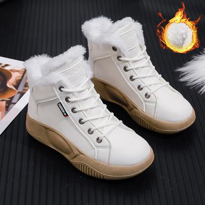 Fashion Women Ankle Boots Outdoor Winter Warm Plush Sneakers Fashion Lace Up Non-slip Thick Sole High Top Casual Cotton Shoe Botas Mujer